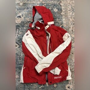 Red/white Women’s Marmot Ski Jacket, size small/petite
